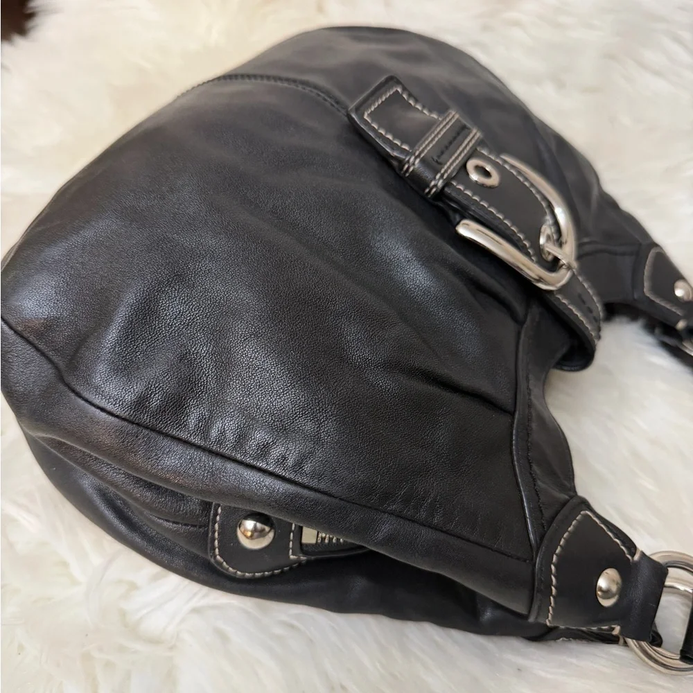 Coach Black Leather Shoulder Bag with Light Blue Interior Lining# F15527